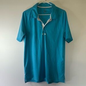 Men's Oakley hydrolix Turquoise Blue & White Collared Polo Shirt Size Medium